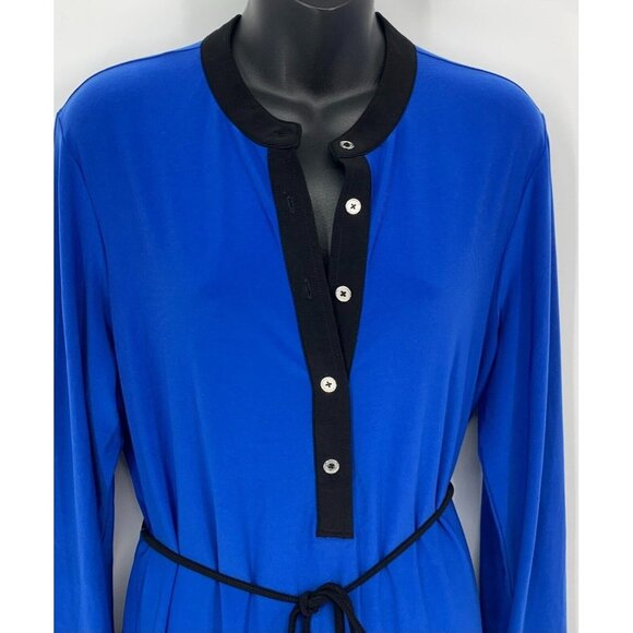 Calvin Klein Women Dress Size Large Blue Black Colorblock Long Sleeve Button Tie - Picture 3 of 7